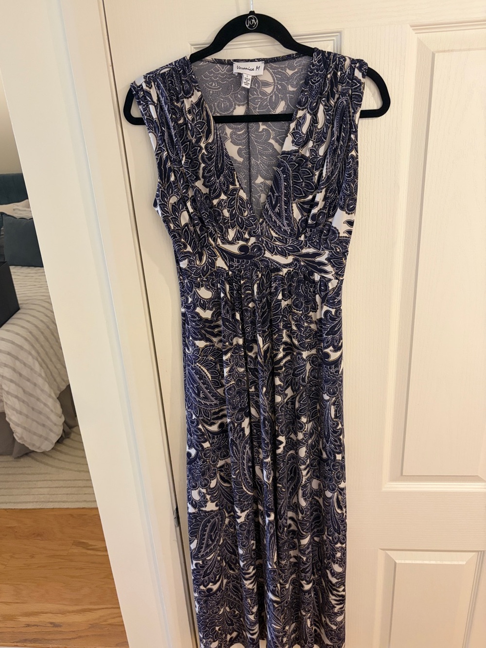 Veronica M Navy and White Paisley Maxi Dress